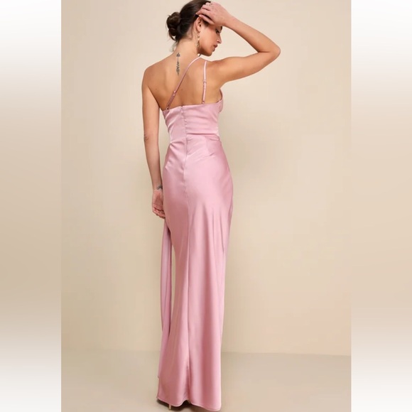 LULUS Signature Elegance Rose Pink Satin One-Shoulder Maxi Dress - Size XS - Picture 5 of 6